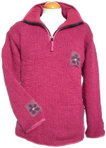 Hand knit - patch pullon - raspberry