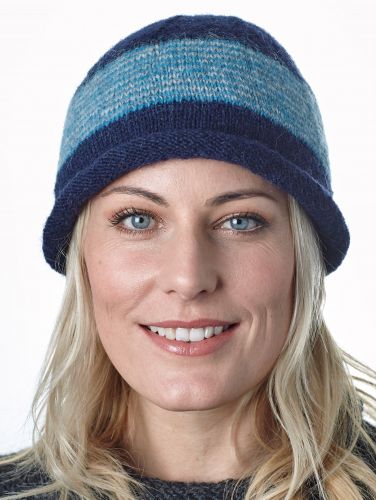 Thin stripes beanie - pure wool - fleece lined - dark Blue