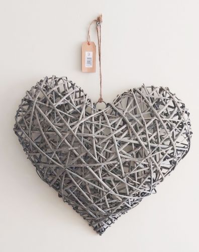 Extra Large Grey Washed Willow Heart 3D Decorative - 50cm