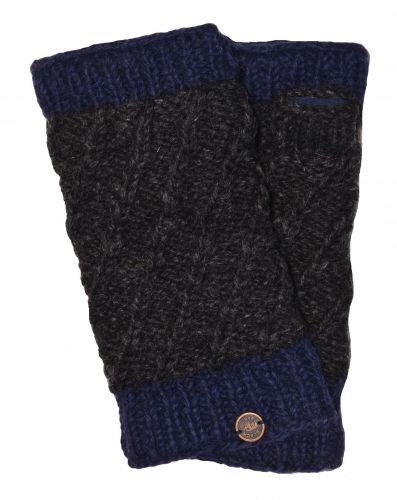 Fleece lined - contrast border - wristwarmer - Charcoal/blue