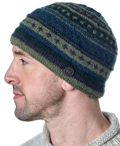 NAYA - Pattern beanie - pure wool - green / blue