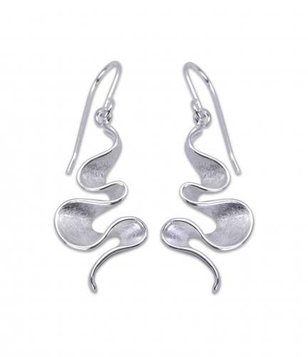 Silver Polished and Brushed Wave Drop Earrings