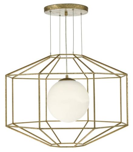 Dar Izmir 1 Light Pendant Hexagonal Gold Effect Opal Glass
