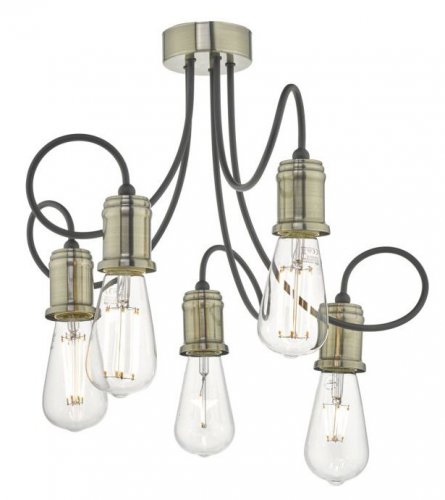 Dar Alzbet 5 Light Semi Flush Antique Brass & Black