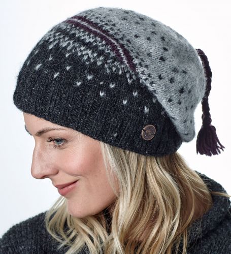 Nordic Slouch Hat - Pure Wool - Aubergine/Mid Grey