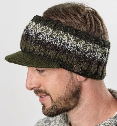 Pure Wool Hand Knitted - Peaked Headband - electric green