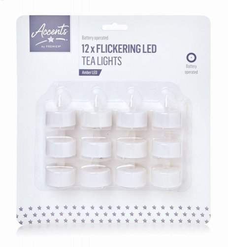 Premier Decorations Battery Operated Flickering Tea Lights (Set of 12)