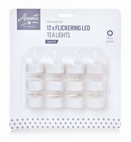 Premier Decorations Battery Operated Flickering LED Tea Lights (Set of 12)