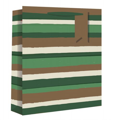 Green & Gold Striped Gift Bag - Medium  - Gift Envy - 25cm x 21.5cm