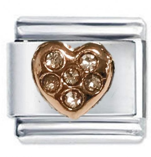 Rose Gold Heart with Crystals Italian Charm