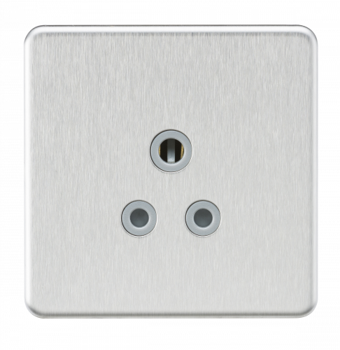 Knightsbridge Screwless 5A Unswitched Round Socket - Brushed Chrome with Grey Insert - (SF5ABCG)