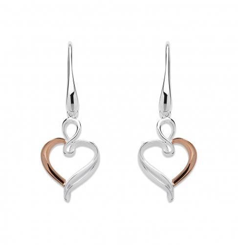 Silver & Rose Gold Plate Drop Heart Earrings