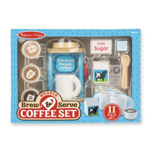 Melissa Doug Wooden Brew Serve Coffee 11 Piece Pretend Play Set
