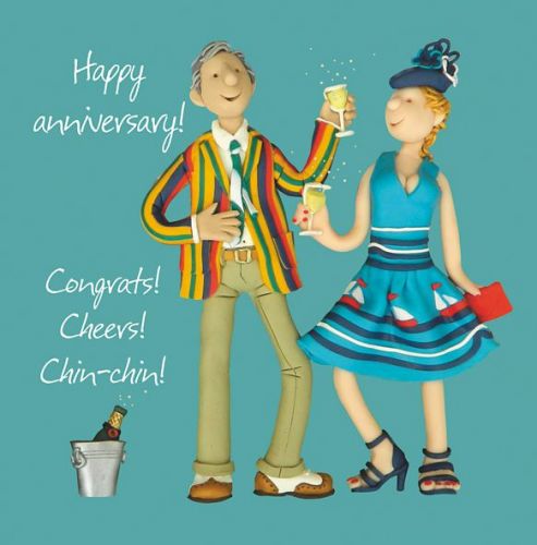 Wedding Anniversary Card - Congrats Cheers Chin-Chin One Lump Or Two