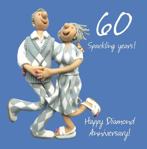 Wedding Anniversary Card - 60th Sixtieth 60 Years Diamond Sparkle One Lump Or Two