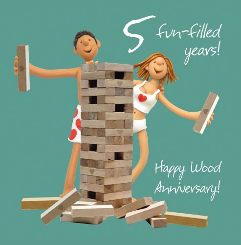 Wedding Anniversary Card - 5th Fifth 5 Years Wood Jenga One Lump Or Two