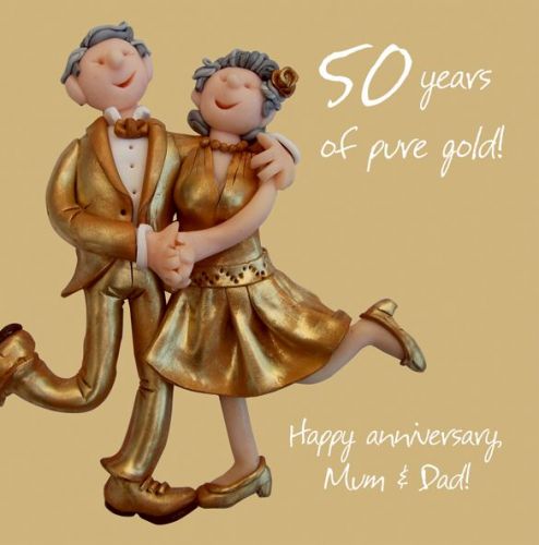 Wedding Anniversary Card - Mum & Dad 50th 50 Years Golden One Lump Or Two