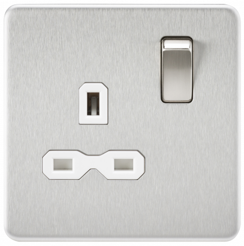 Knightsbridge Screwless 13A 1G DP switched Socket - Brushed Chrome with white Insert - (SFR7000BCW)