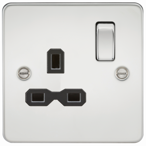 Knightsbridge Flat plate 13A 1G DP switched socket - polished chrome with black insert (FPR7000PC)
