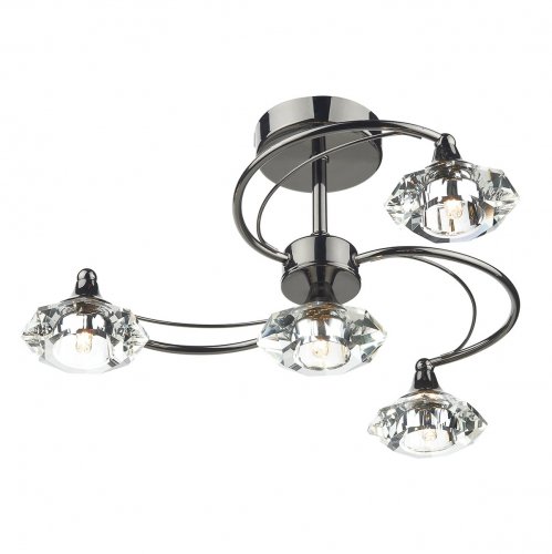 Dar Luther 4 Light Semi Flush with Crystal Glass Black Chrome