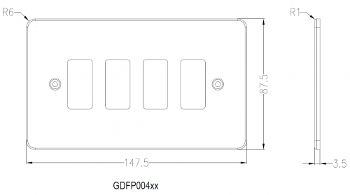 Knightsbridge Flat plate 4G grid faceplate - brushed chrome - (GDFP004BC)