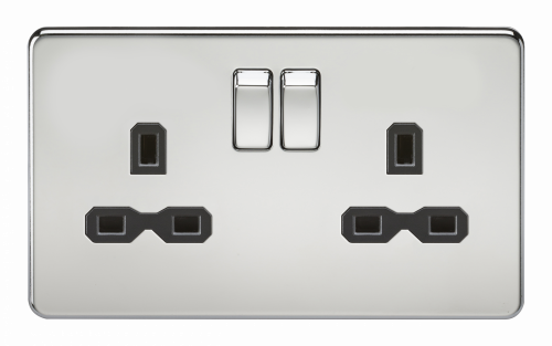 Knightsbridge Screwless 13A 2G DP switched socket - polished chrome with black insert - (SFR9000PC)