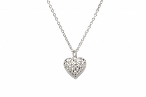 Silver Crosshatch Heart Pendant & Slider Chain