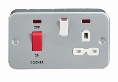 Knightsbridge Metal Clad 2G 45A DP Cooker Switch and 13A Switched Socket with Neons - (MR8333N)