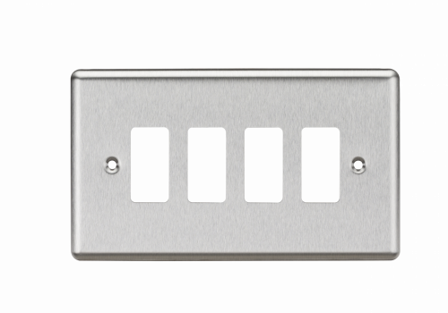 Knightsbridge 4G Grid Faceplate - Rounded Edge Brushed Chrome - (GDCL4BC)
