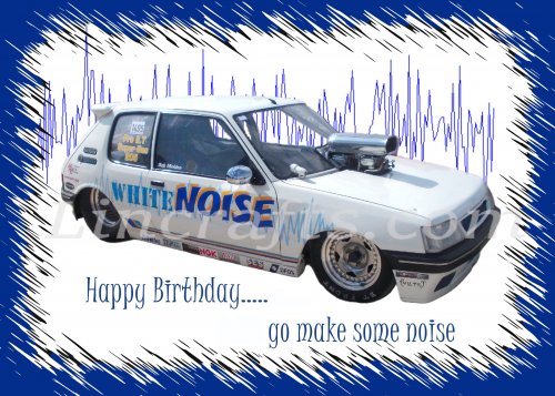 Peugot Drag Racing Car Birthday Card created by LDA. White Noise.