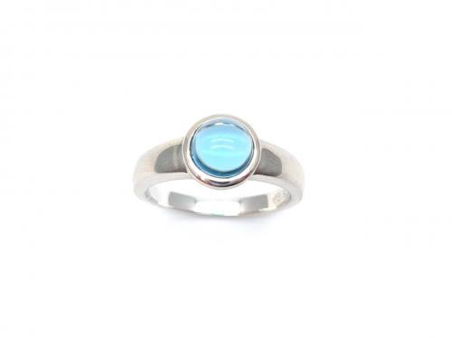 Silver Blue Topaz Round Solitaire Ring