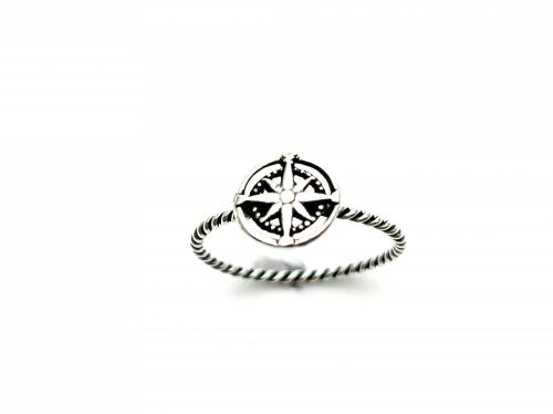 Silver Compass Twisted Band Ring