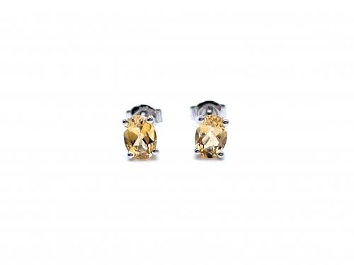 Silver Citrine Oval Stud Earrings