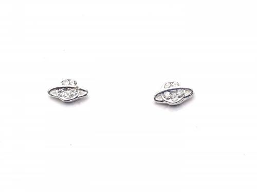 Silver CZ Planet Stud Earrings