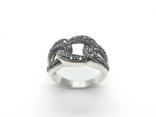 Silver & Marcasite Link Design Ring Size P