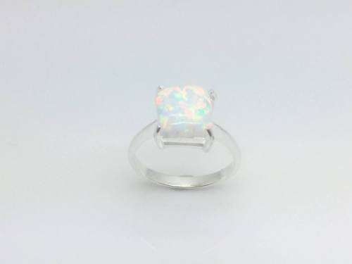 Silver & Square Created Opal Ring