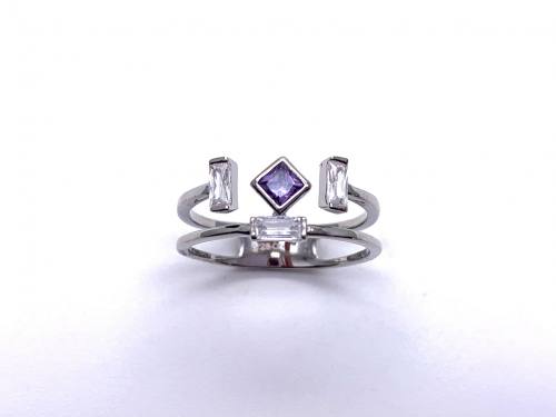 Silver Double Row Purple & White CZ Ring O
