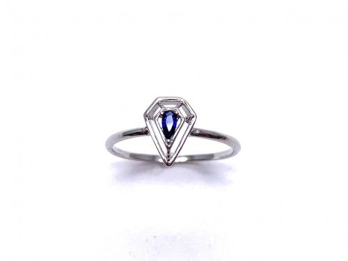 Silver Dark Blue CZ Solitaire Kite Design Ring L