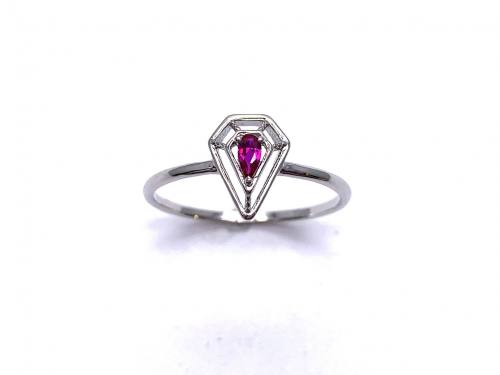 Silver Red CZ Solitaire Kite Design Ring J