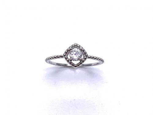 Silver White CZ Solitaire Kite Design Ring K