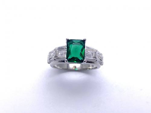 Silver Green CZ Solitaire Ring Size K