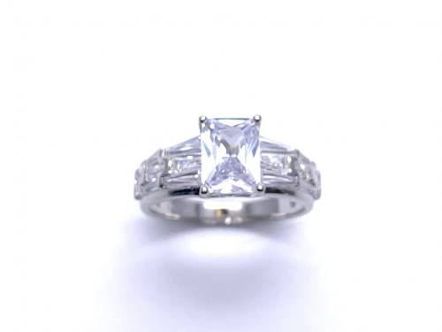 Silver Clear CZ Fancy Solitaire Ring