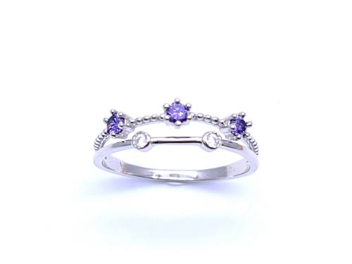 Silver Double Row Purple & White CZ Ring