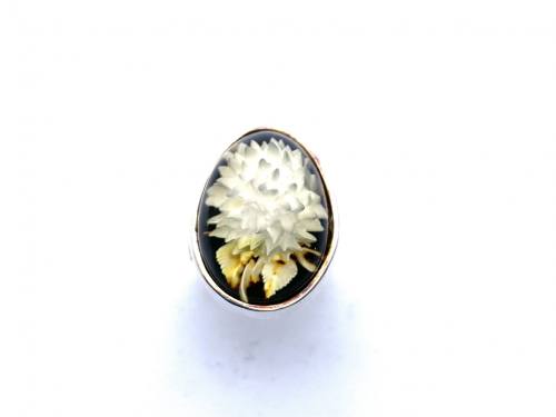 Silver Amber Flower Detail Ring