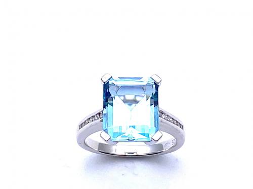 Silver Sky Blue Topaz and CZ Ring