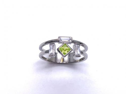 Silver Double Row Clear & Pale Green CZ Ring