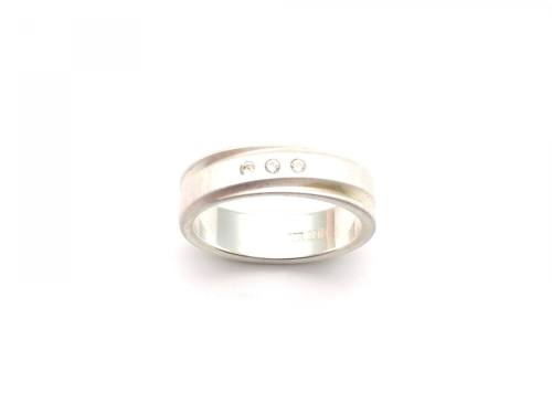 Silver CZ 3 Stone Band Ring