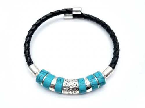 Created Turquoise Leather Torque Bangle
