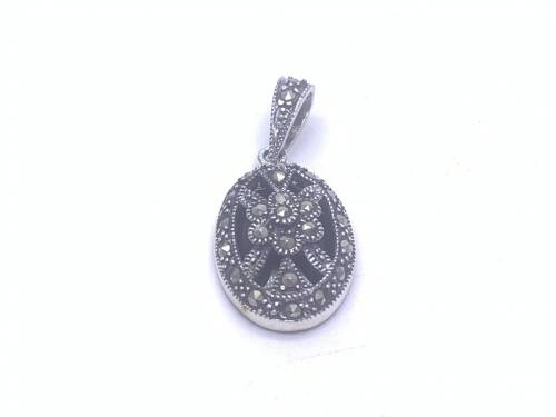 Silver Marcasite & Onyx Oval Pendant