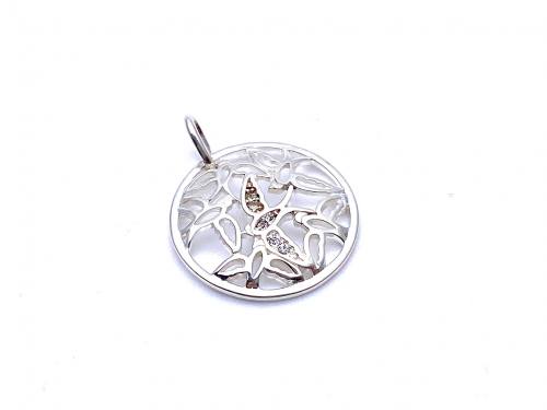 Silver Cz Swallow Circle Pendant